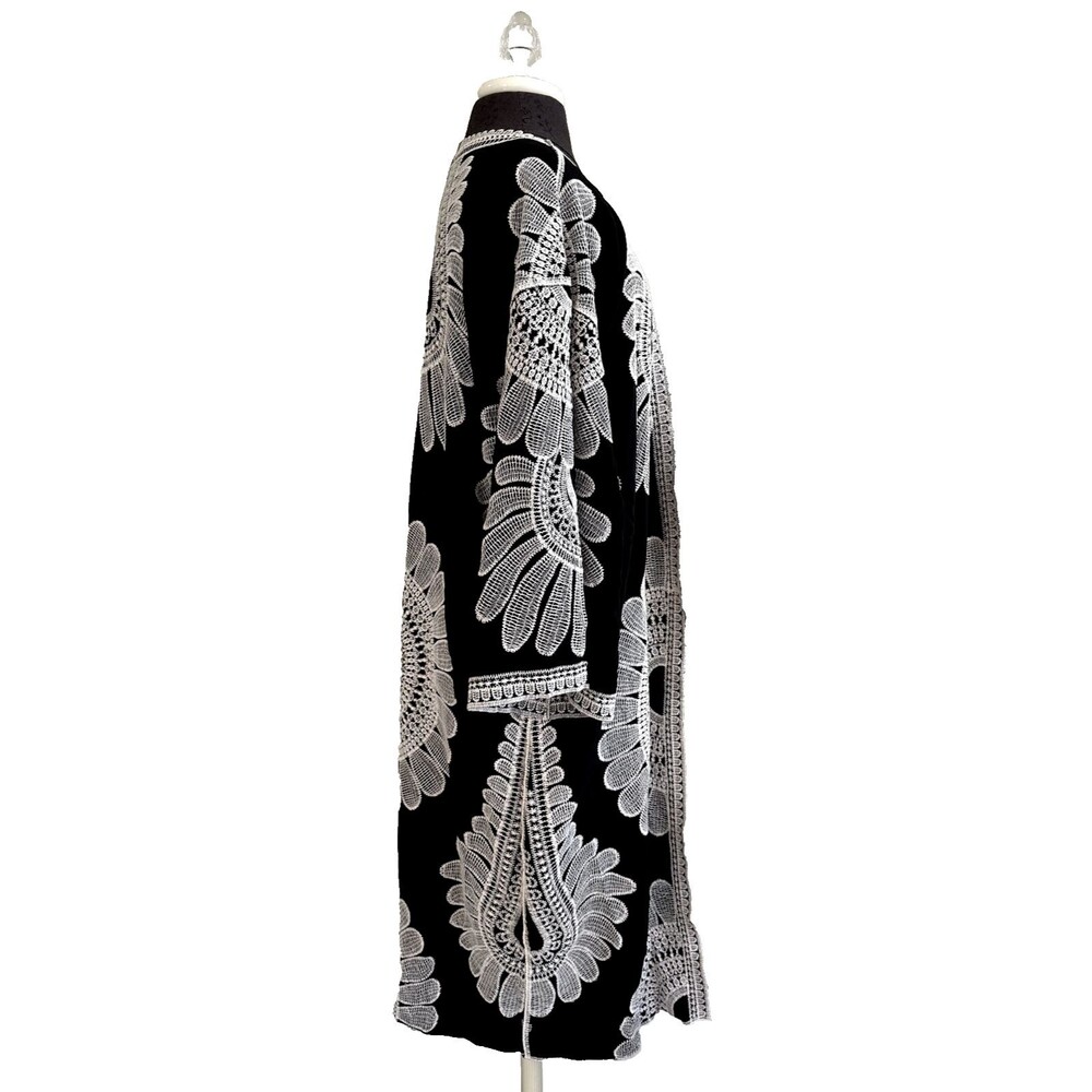Black Embroidered Kimono Duster Open Front Size XL by Pinky - Picture 2 of 10